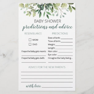 Babyprognosen und Ratgeber-Karte Babydusche Party