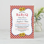 BABYQ Baby Dusche GRILLEN Party Paare Red Invite Einladung (Stehend Vorderseite)