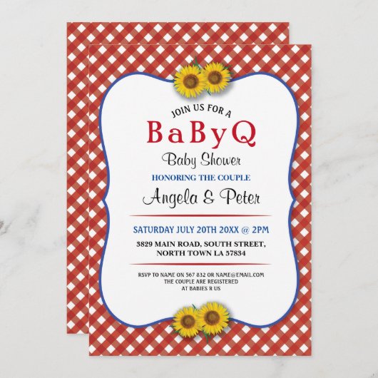 BABYQ Baby Dusche GRILLEN Party Paare Red Invite Einladung (Vorne/Hinten)