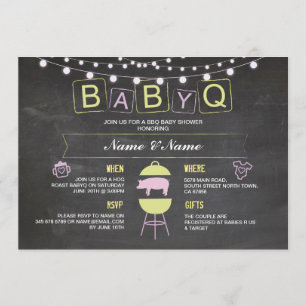 BABYQ Baby Dusche Rosa Chalk Hog Roast Einladung