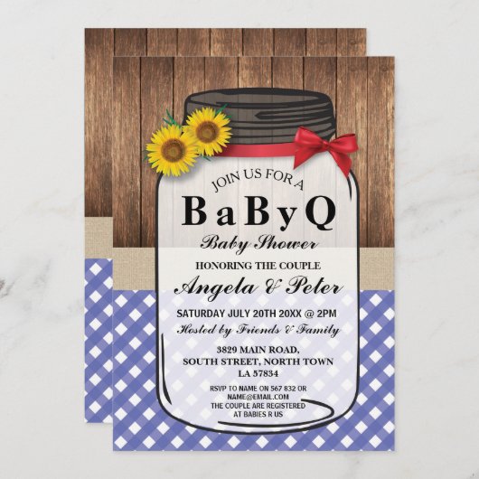 BABYQ Baby Showdusche GRILLEN Party Paare Jar Einl Einladung (Vorne/Hinten)
