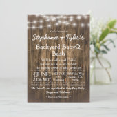 BabyQ Backyard GRILLEN Bash Wood Rustic Baby Showe Einladung (Stehend Vorderseite)