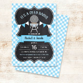 BABYQ Blue Gingham Chalkboard Boy Baby Shoounter Einladung