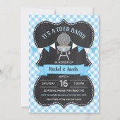 BABYQ Blue Gingham Chalkboard Boy Baby Shoounter Einladung (Vorderseite)