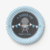 BABYQ Blue Gingham Chalkboard Boy Baby Shoounter Pappteller (Vorderseite)