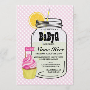 BaByQ Gender Reveal Baby Dusche Pink Karo Einladun Einladung