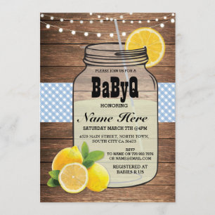 BaByQ Gender Reveal Baby Shower Blue Karo einladen Einladung