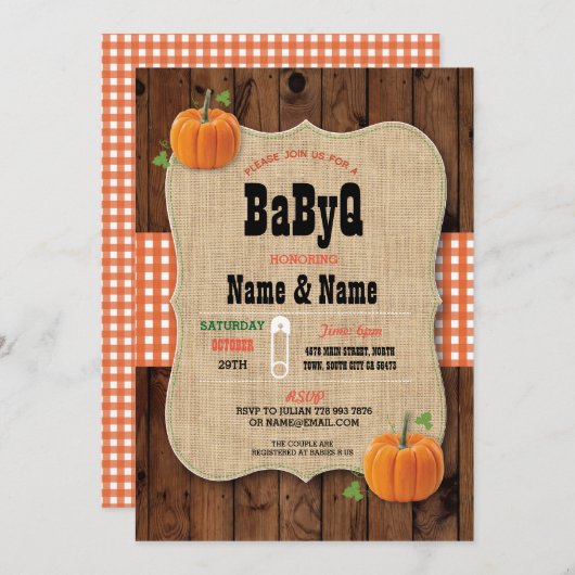 BaByQ Gender Reveal Baby Shower Red Karo Einladung (Vorne/Hinten)