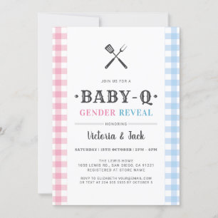 BabyQ Gender Reveal Gingham GRILLEN Einladung