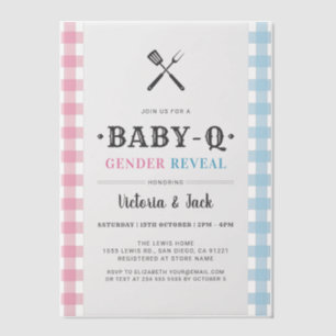 BabyQ Gender Reveal Gingham GRILLEN Pergament Einladungen