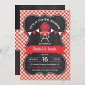 BABYQ Gingham-Rot auf Tafel-Babyparty Einladung (Vorne/Hinten)