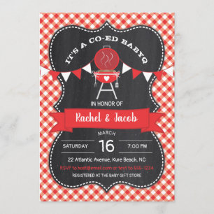 BABYQ Gingham-Rot auf Tafel-Babyparty Einladung
