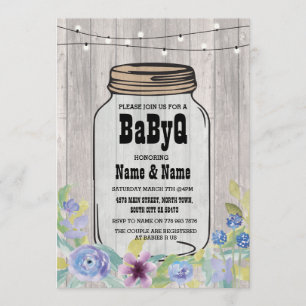 BaByQ GRILLEN Baby Shower Jar StringLights Wood In Einladung