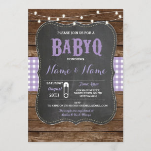 BaByQ GRILLEN Baby Shower Lila Chalk Wood Einladun Einladung
