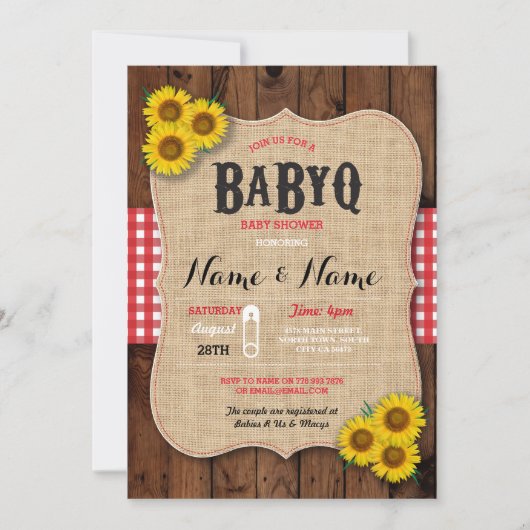 BaByQ GRILLEN Baby Shower Red Sunflower Einladung (Vorderseite)