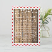 BabyQ GRILLEN Wood Rustic Red Gingham Baby Shower Einladung (Stehend Vorderseite)