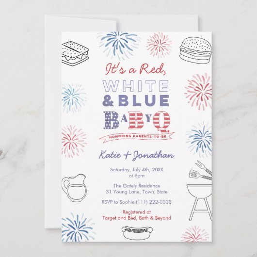 BabyQ Memorial Day Fireworks Paares Baby Shower Einladung (Vorderseite)