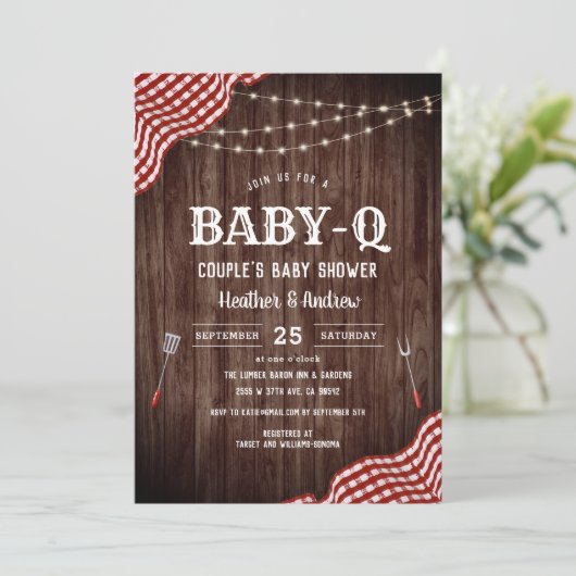 BabyQue Picnic GRILLEN Couple's Baby Shower Einlad Einladung (Stehend Vorderseite)