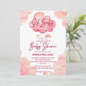 Babyrosa-Babywolke-Babydusche Einladung (Stehend Vorderseite)