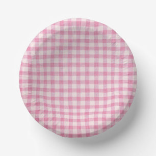 Babyrosa Gingham-Muster Pappteller