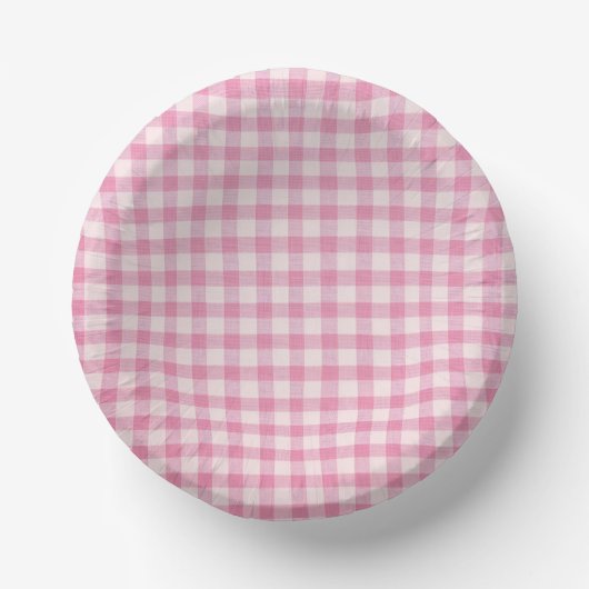 Babyrosa Gingham-Muster Pappteller (Vorderseite)