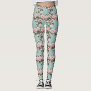Babyrosa-Rosen mit Salbeigrünen Blättern Leggings