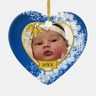 Baby's 1. Christmas Blue Snowflake Foto Keramikornament