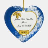 Baby's 1. Christmas Blue Snowflake Foto Keramikornament (Hinten)