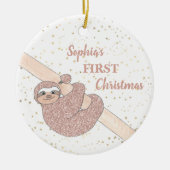 Baby's 1. Christmas Glitzer Sloth Foto Name Keramik Ornament (Vorne)