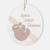 Baby's 1. Christmas Glitzer Sloth Foto Name Keramik Ornament (Links)