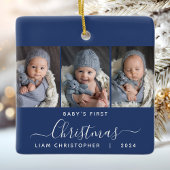 Baby's 1. Christmas Navy Blue 3 Foto Script Keramikornament