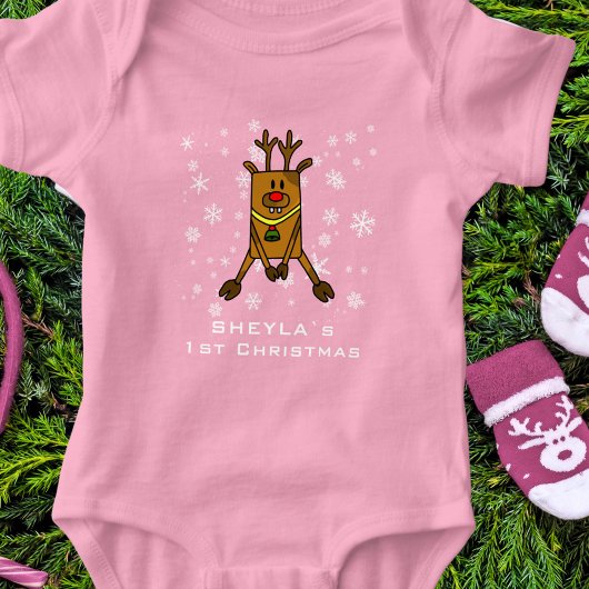Baby's 1. Christmas Niedlich Deer Snowflake Pink G Baby Strampler