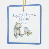 Baby's 1. Christmas Personalize Blue Niedlich Baby Keramikornament (Links)