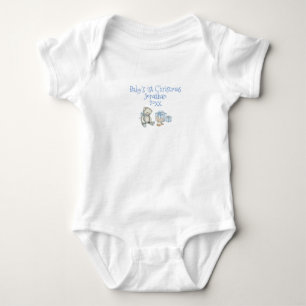 Baby's 1. Christmas Personalize Blue Niedlich Baby Strampler