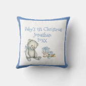 Baby's 1. Christmas Personalize Blue Niedlich Kissen (Rückseite)