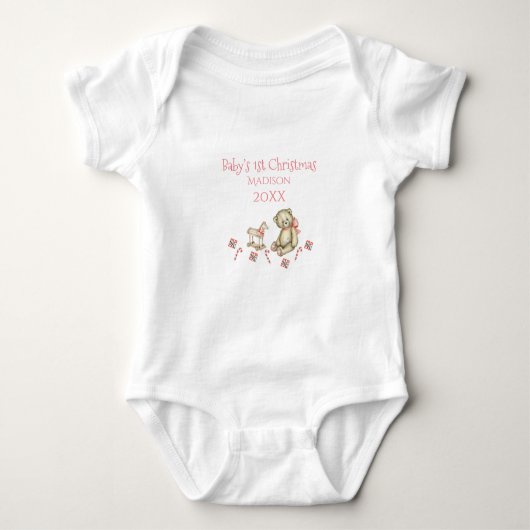 Baby's 1. Christmas Personalize Pink Baby Strampler (Vorderseite)