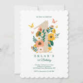 Baby's 1. Geburtstag Frühling Florals Butterflies Einladung (Vorderseite)
