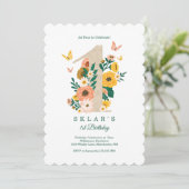 Baby's 1. Geburtstag Frühling Florals Butterflies Einladung (Stehend Vorderseite)