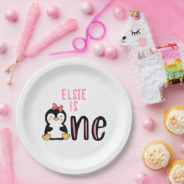 Baby's 1. Geburtstag Name Penguin Niedlich Pappteller