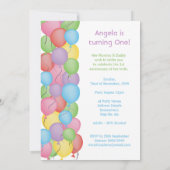 Baby's 1. Geburtstag Party Balloons Custom Einladu Einladung (Rückseite)