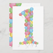 Baby's 1. Geburtstag Party Balloons Custom Einladu Einladung (Vorne/Hinten)
