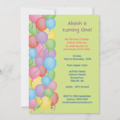 Baby's 1. Geburtstag Party Balloons Custom Einladu Einladung (Rückseite)