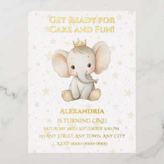 Babys 1. Geburtstag personalisierter Elefant der P Folie Einladungspostkarte