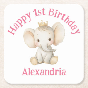 Babys 1. Geburtstag personalisierter Elefant der P Rechteckiger Pappuntersetzer