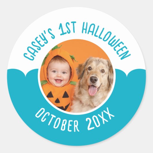 Baby's 1. Halloween, benutzerdefinierter Text mit Runder Aufkleber (Vorderseite)