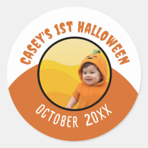 Baby's 1. Halloween, individuelle Foto-, Name und Runder Aufkleber