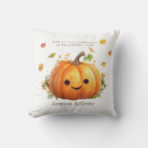 Babys 1. Halloween Niedlicher Kürbis & Blätter Kissen