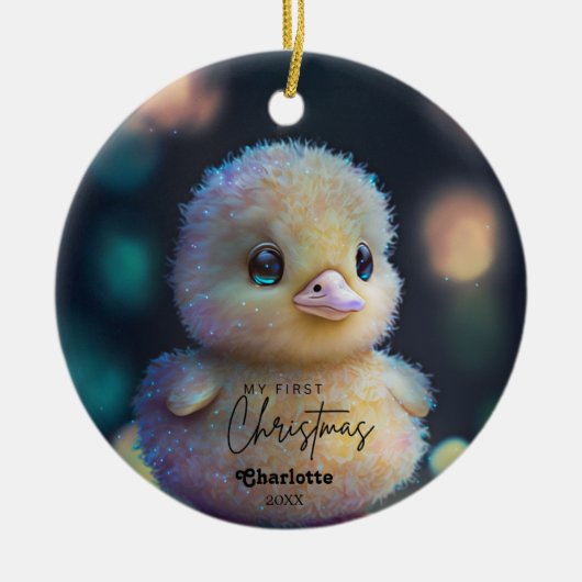 Baby's 1. Niedliches Foto für Weihnachten Keramik Ornament (Vorne)