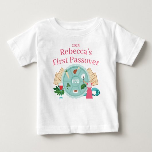 Babys 1. Pessach rosa Jahr des Mädchennamens Baby T-shirt (Vorderseite)