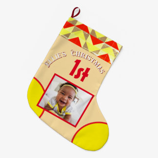 Baby's 1. Weihnachten 1 Foto Geometrisch Gelb Rot Großer Weihnachtsstrumpf